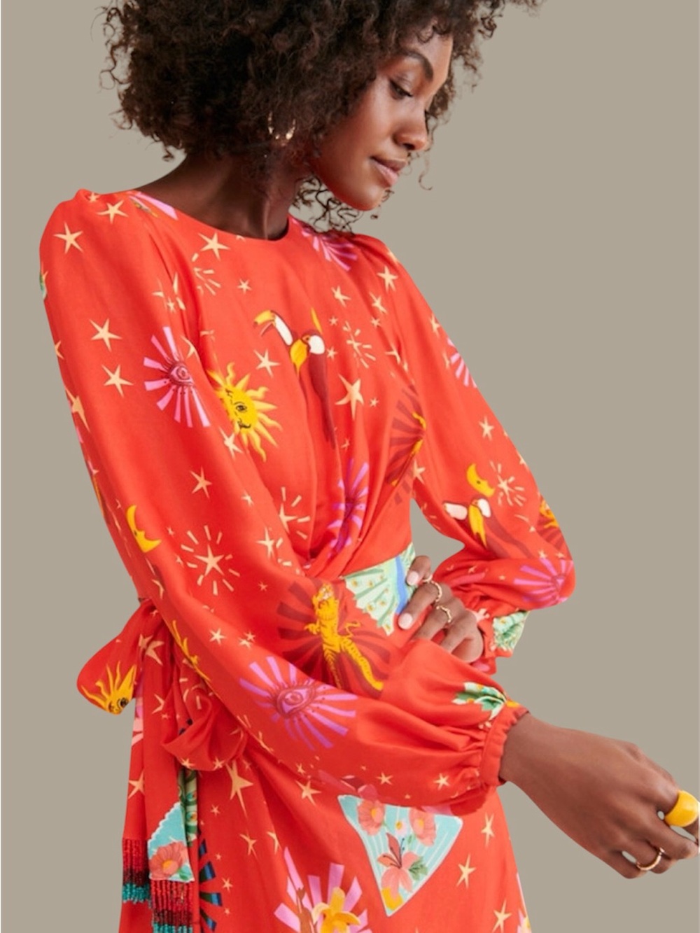 NWT FARM Rio Lotus Star Front Twisted Midi Dress Size Medium - Picture 3 of 10